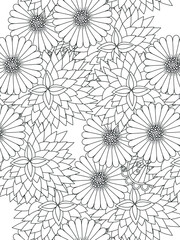 Flowers coloring book page. Isolated on white background. Doodle drawing anti-stress coloring books page for adults or children. Flat Vector Illustration