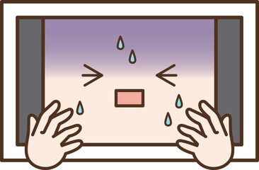 汗をかいてパニックになる擬人化された白いタブレット