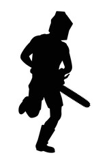 Fototapeta premium killer with chain saw machine, hunter with weapon silhouette vector on white background, people graphic design for Halloween day.