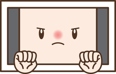 熱くなって怒る擬人化された白いタブレット