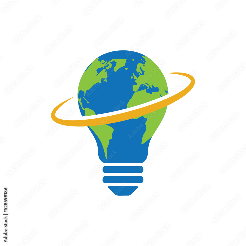 Poster world map combination bulb logo design