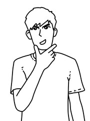 black and white of cute man cartoon for coloring