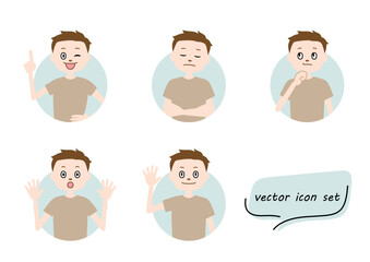 短髪の男の子のアイコンイラストセット（白背景・ベクター・切り抜き）