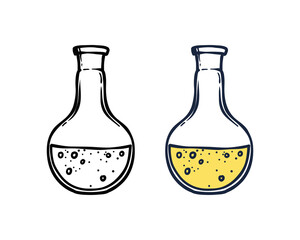 Glass lab icon vector. Medical glass bottle with liquid, making laboratory research. Laboratory equipment. beaker medicine lab measuring equipment.