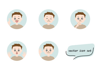 短髪の男の子のアイコンイラストセット（白背景・ベクター・切り抜き）