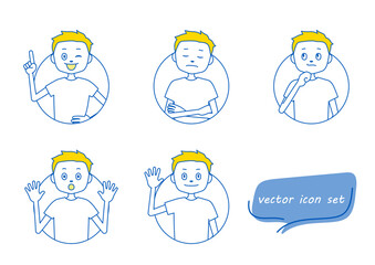 短髪の男の子のアイコンイラストセット（白背景・ベクター・切り抜き）