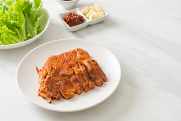 grilled pork marinated Kochujang sauce in Korean style with vegetable and kimchi