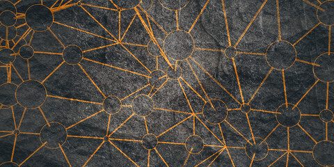 Technology, chemistry and science banner design template. Molecule and communication pattern. Connected lines with dots. Global network connection.