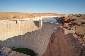 Glen Canyon Dam on Lake Powell and Colorado River in Page, Arizona