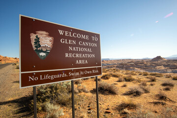 Welcome Sign at Glen Canyon National Recreation Area in Arizona During Daytime