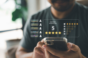 Customer review satisfaction feedback survey concept, User give rating to service experience on...