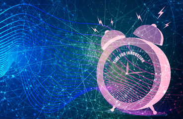 Analog clock with text time for innovation