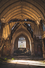 Old abandoned city cathedral in ruins