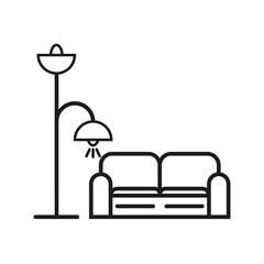 Line art sofa lamp icon. Vector illustration. Stock image. 
