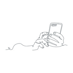 continuous line drawing of person holding smartphone