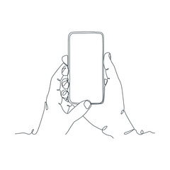 continuous line drawing of person holding smartphone