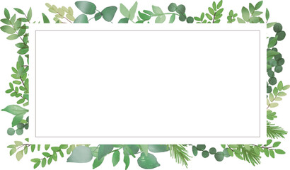水彩画。水彩タッチの植物ベクターフレーム。緑の植物ベクター装飾枠。水彩画のハーブフレーム。Watercolor painting. Watercolor touch plant vector frame. Green plant vector decoration frame. Watercolor herb frame.