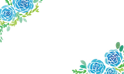 水彩画。水彩タッチで描いた青い薔薇のベクターフレーム。リアルタッチの装飾枠。エレガントな薔薇イラスト。Watercolor painting. Vector frame with blue roses painted with watercolor touch. Decorative frame with realistic touch. Elegant rose illustration.