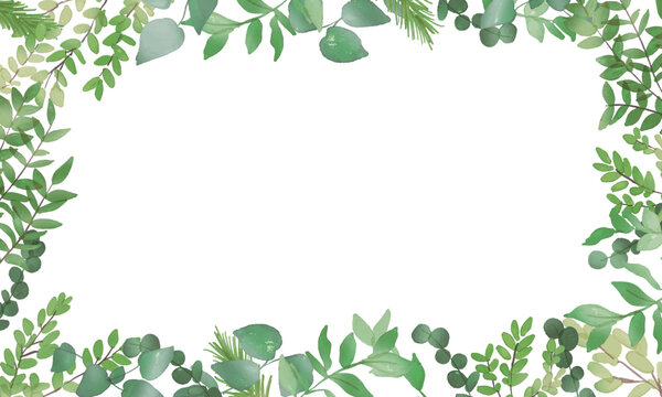 水彩画。水彩タッチの植物ベクターフレーム。緑の植物ベクター装飾枠。水彩画のハーブフレーム。Watercolor painting. Watercolor touch plant vector frame. Green plant vector decoration frame. Watercolor herb frame.