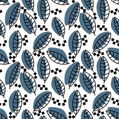 Simple floral seamless leaves line art silhouette pattern for wrapping paper and fabrics and linens