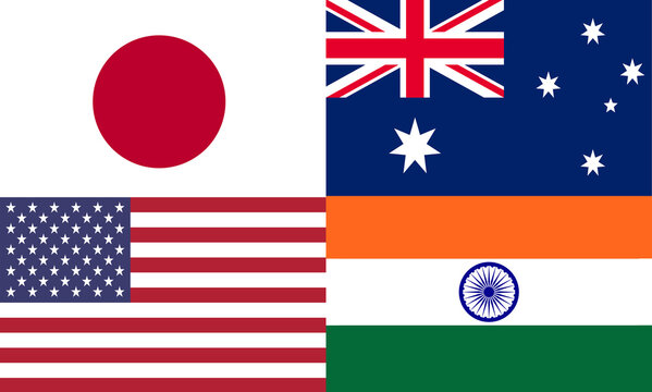 japan,australia,usa and india Quad plus countries flags. Quadrilateral Security Dialogue,