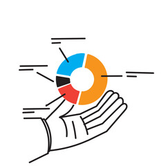 hand drawn doodle hand holding pie chart data illustration vector