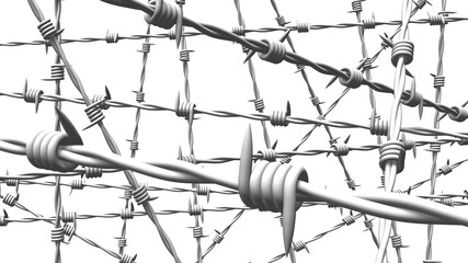 White barbwire on white background.
3D illustration.