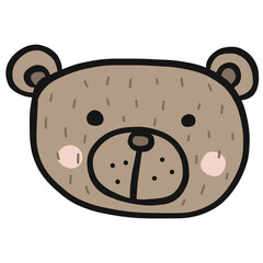 Bear Animal face doodle style cartoon illustration	
