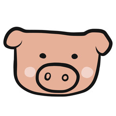 Pig Animal face doodle style cartoon illustration	