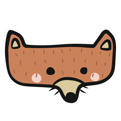 Fox Animal face doodle style cartoon illustration	
