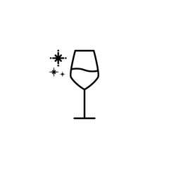 white wine glass icon with cold water on white background. simple, line, silhouette and clean style. black and white. suitable for symbol, sign, icon or logo
