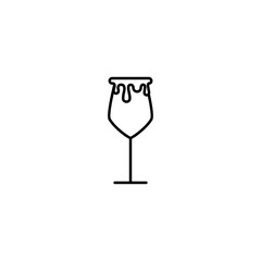 white wine glass icon with overfilled with water on white background. simple, line, silhouette and clean style. black and white. suitable for symbol, sign, icon or logo