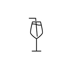 white wine glass icon with straw on white background. simple, line, silhouette and clean style. black and white. suitable for symbol, sign, icon or logo