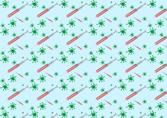 Syringe with needle and vial seamless pattern on white background. Concept of vaccination,injection.