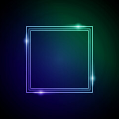 Neon Frame with Glow. Electronic Luminous Square Frame in Blue and Green Colors, for Entertainment Message or Promotion Theme on Dark Background