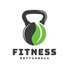 Kettle Bell leaf combination design logo, fitness equipment, template, symbol, icon