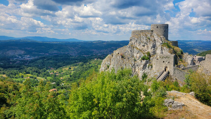 Fototapeta na wymiar Landscape view of Srebrenik Fortress castle in Bosnia and Herzegovina 