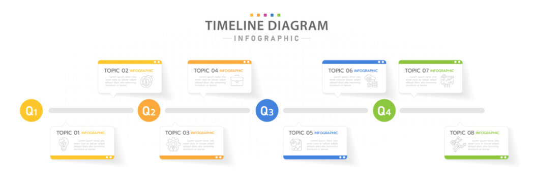 Infographic template for business. 12 Months modern Timeline diagram calendar separated by quarter, presentation vector infographic.