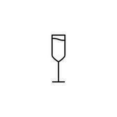 flute glass icon with full filled with water on white background. simple, line, silhouette and clean style. black and white. suitable for symbol, sign, icon or logo