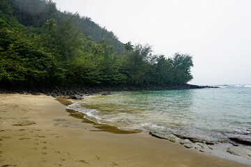 Tropical beach on Napali coast in Kauai Hawaii