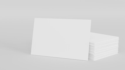 Stack of blank white business card, namecard mockup on white background, promote company brand, 3D rendering.