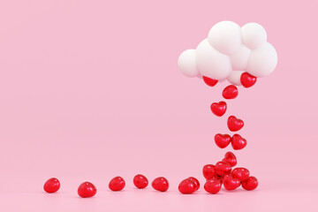 Heart falling from the cloud sky, mock up for valentine or anniversary season, 3D rendering.