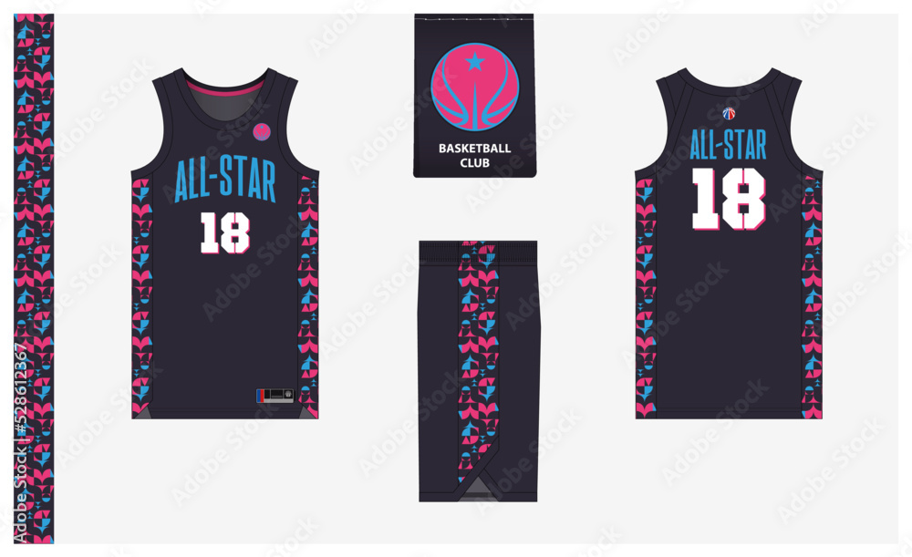 Wall mural Basketball uniform mockup template design for basketball club. Basketball jersey, basketball shorts in front and back view. Basketball logo design. Vector Illustration.