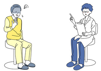 医師の説明に不安になるシニア男性