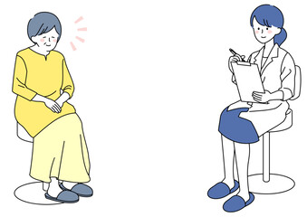 医師に話をするシニア女性