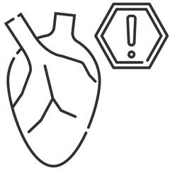 Heart problem linear style icon, part of body and healtcare concept 128x128 pixel perfect icon transparency background for website UI media, mobile application, poster design