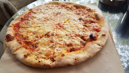 pizza baked top view on the table