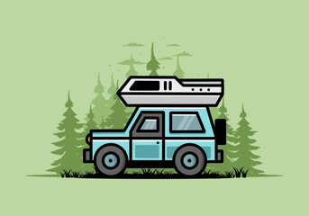 Off road vehicle car camping illustration badge design