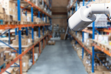 CCTV camera security system installed in a warehouse. 24 hours indoor video control. round-the-clock video recording at the enterprise