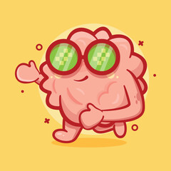 Funny brain character mascot running isolated cartoon in flat style design 